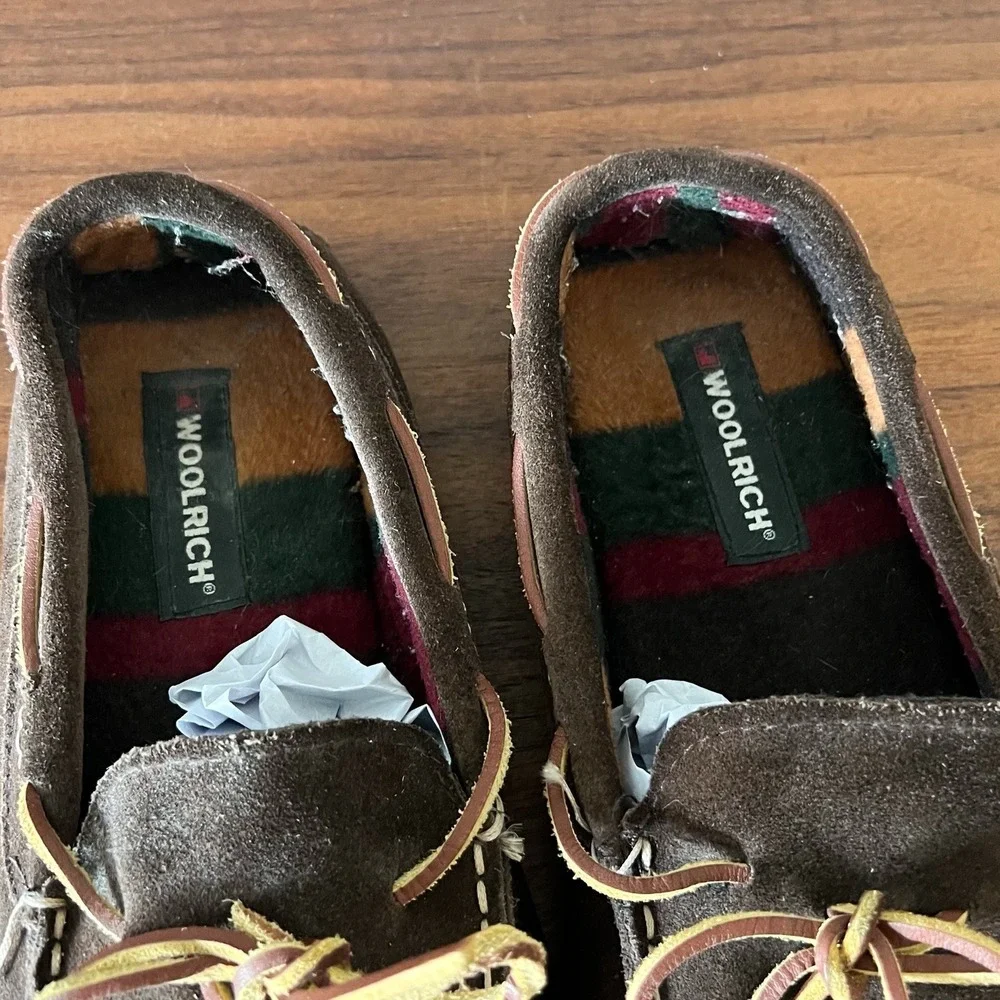 Woolrich Suede Moccasin Slippers Brown Leather Lace Mens‎ Size 9